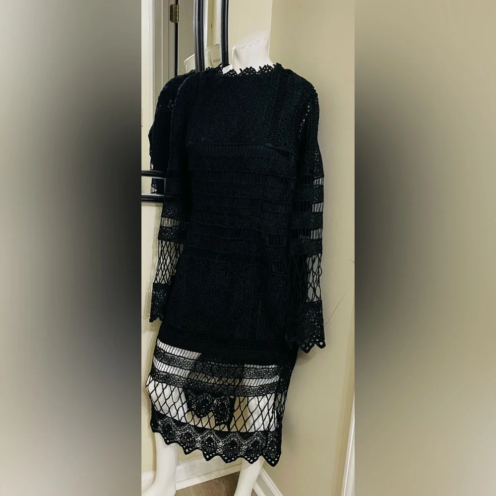 Boohoo Black Crochet Long Sleeve Dress - Picture 2 of 4